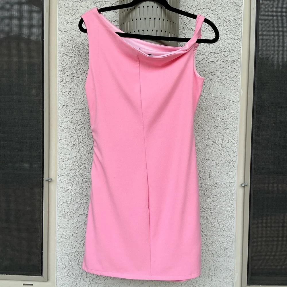 NWOT Lulu’s Becca Light Pink Twisted One-Shoulder Mini Dress Large 2682991 Chic